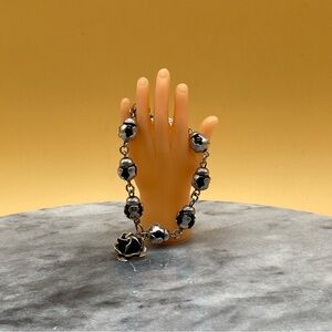Vintage 925 Sterling silver beaded bracelet w/ rose charm - 00G08T